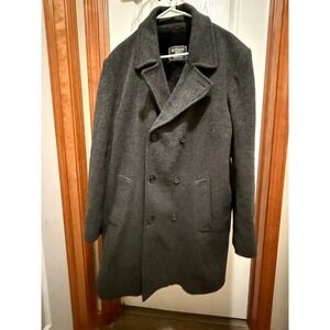 Botany 500 Mens Gray Double Breasted Faux Fur Lined Wool Blend Overcoat Coat
